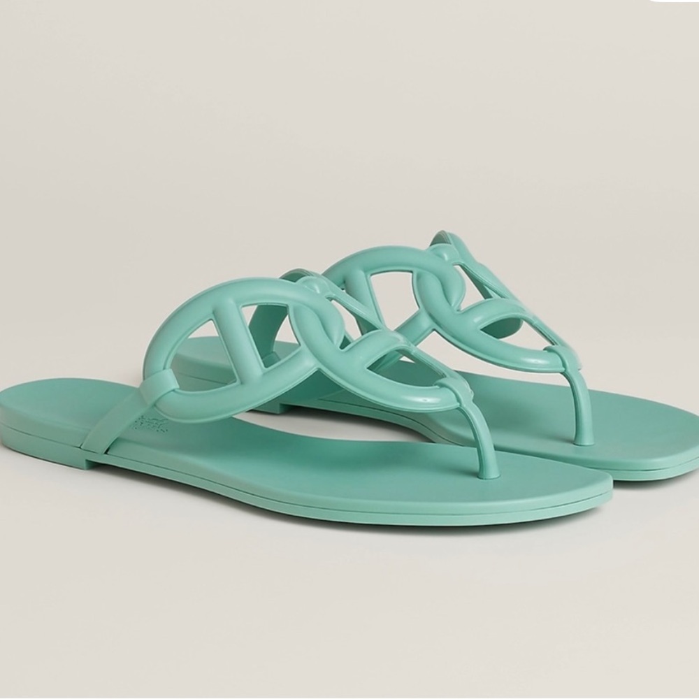 Hermès Egerie Sandals In Mint Green Rubber Size 7 - Picture 4 of 9